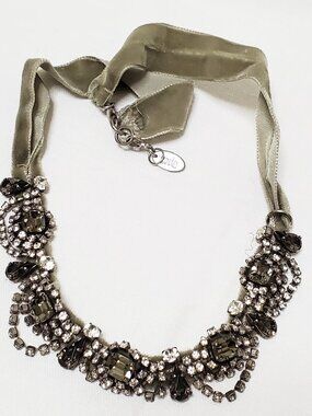 Rada Italy Jewelry Grey Velvet Antiqued Crystal Rhinestone Necklace NEW